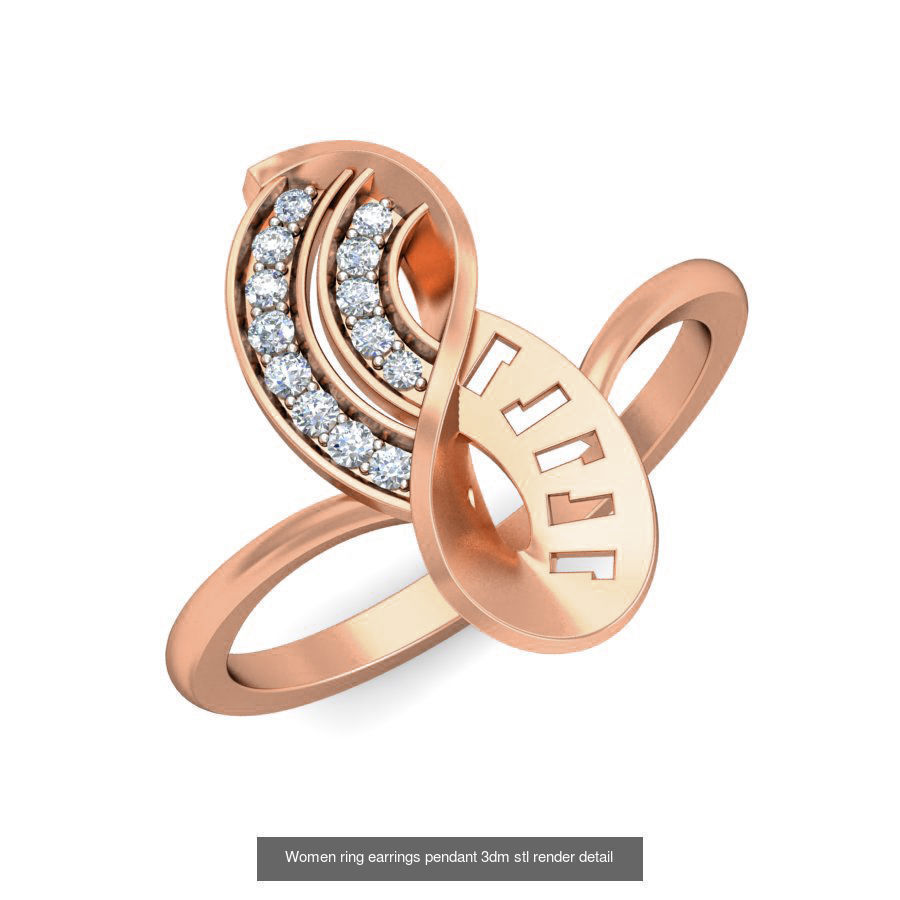 164 Women ring earrings pendant 3dm stl render detail  3D Model Collection_162