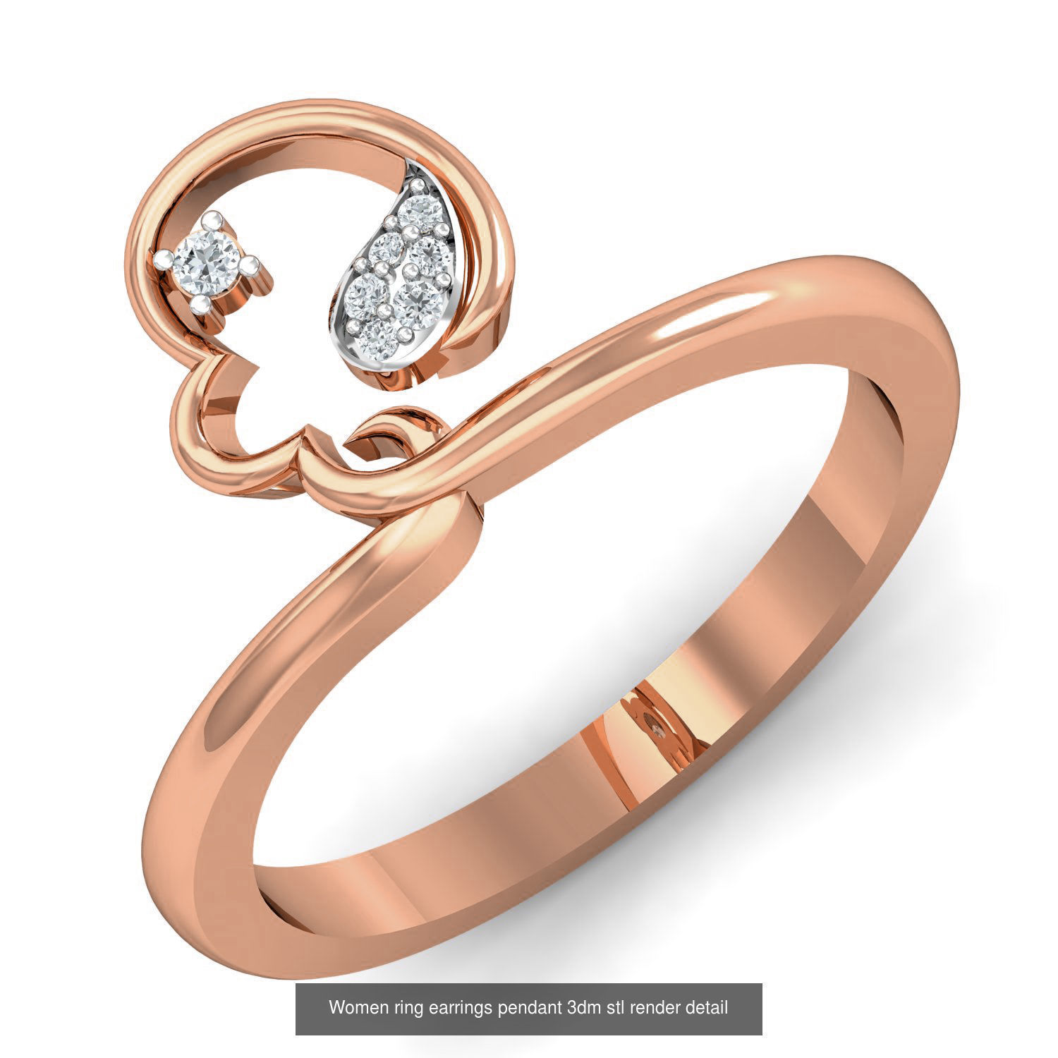 164 Women ring earrings pendant 3dm stl render detail  3D Model Collection_95