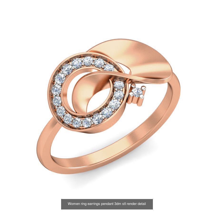 164 Women ring earrings pendant 3dm stl render detail  3D Model Collection_156
