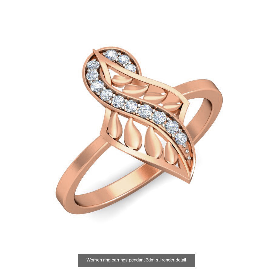 164 Women ring earrings pendant 3dm stl render detail  3D Model Collection_137