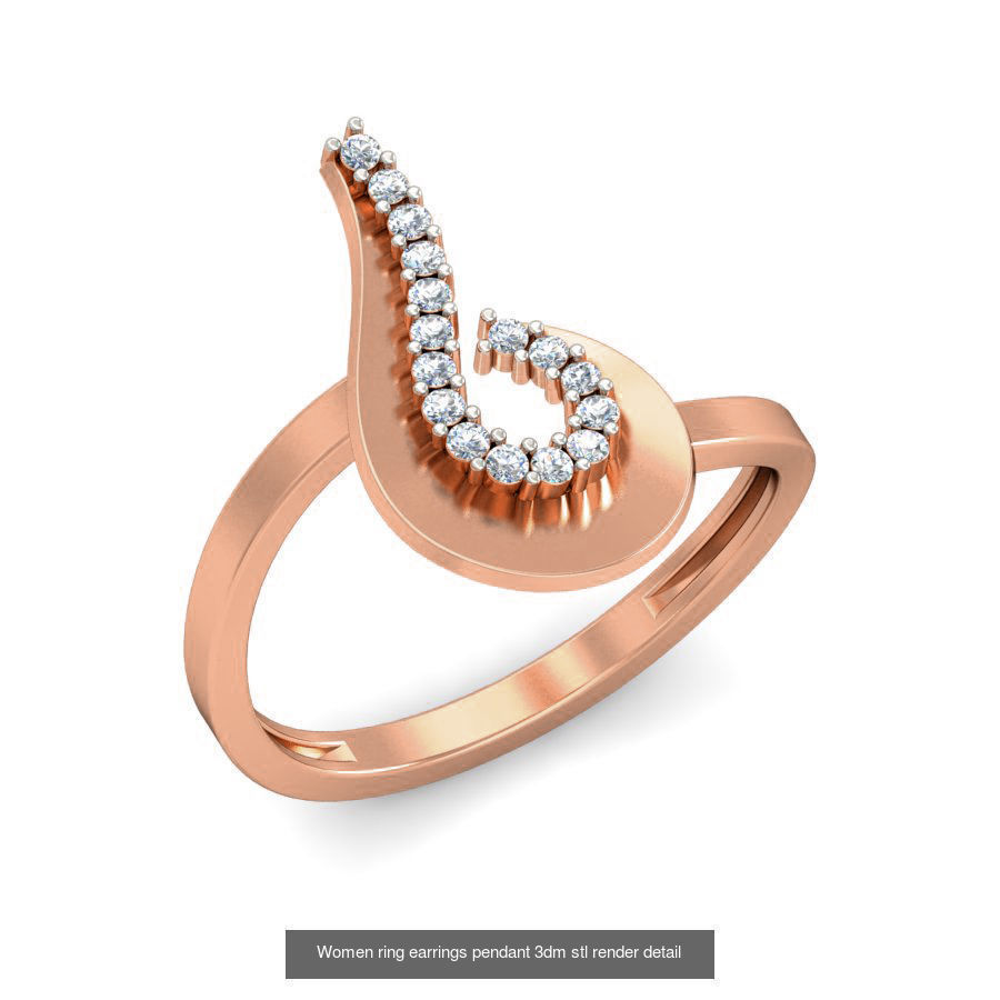 164 Women ring earrings pendant 3dm stl render detail  3D Model Collection_157
