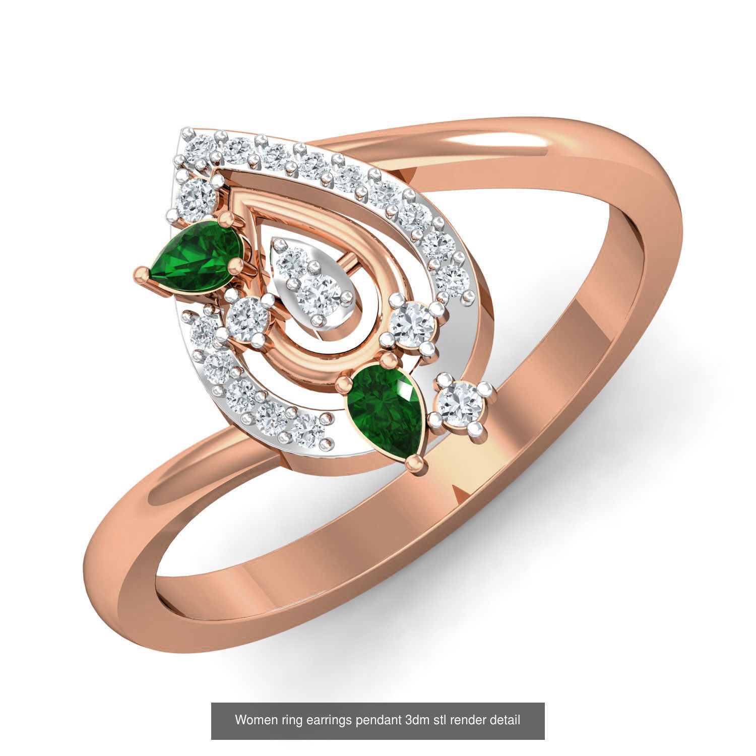 164 Women ring earrings pendant 3dm stl render detail  3D Model Collection_87