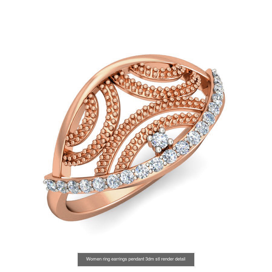 164 Women ring earrings pendant 3dm stl render detail  3D Model Collection_139