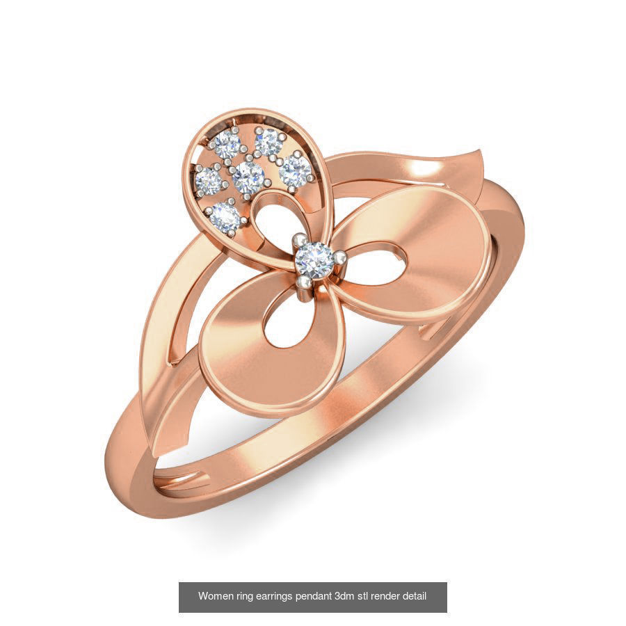 164 Women ring earrings pendant 3dm stl render detail  3D Model Collection_151