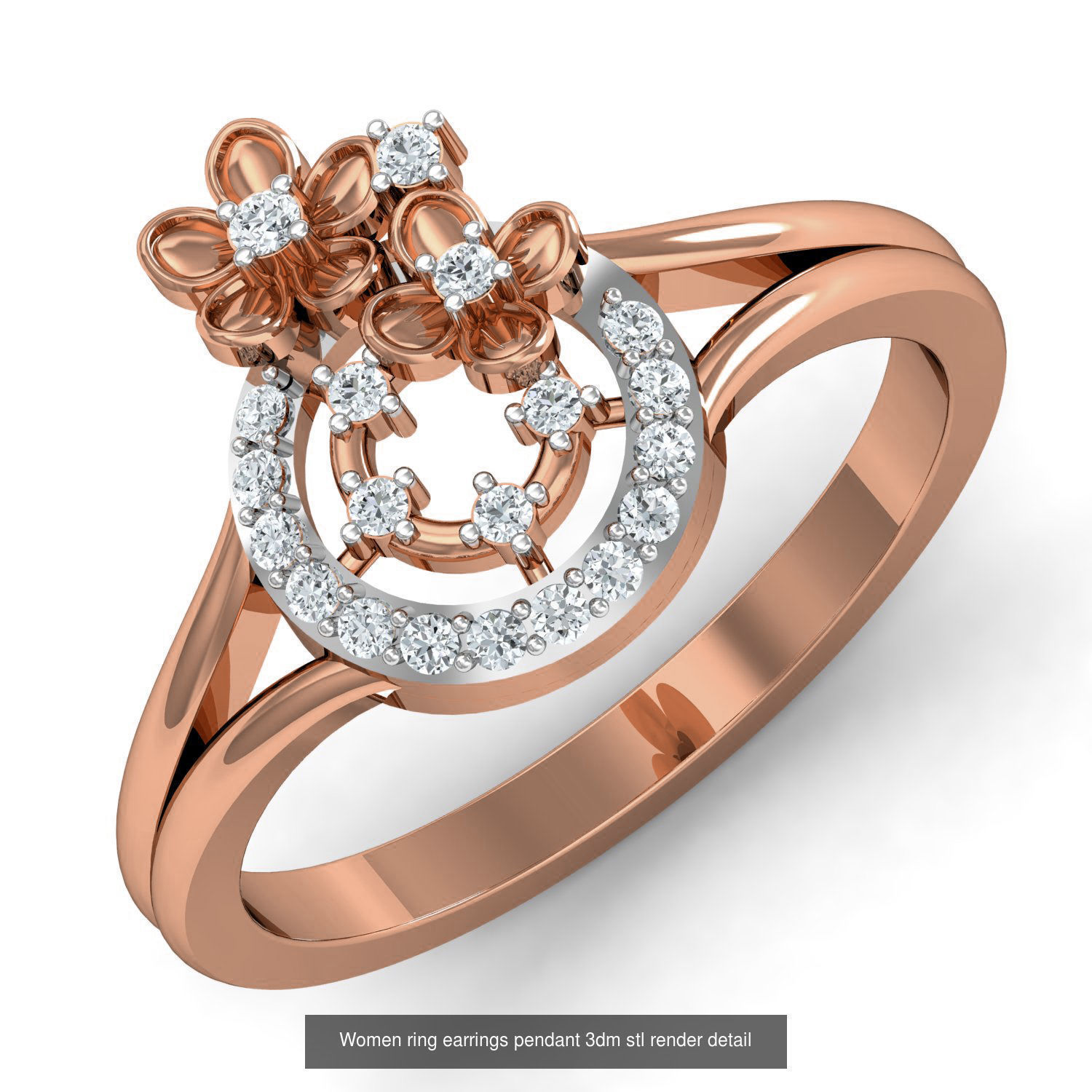 164 Women ring earrings pendant 3dm stl render detail  3D Model Collection_23