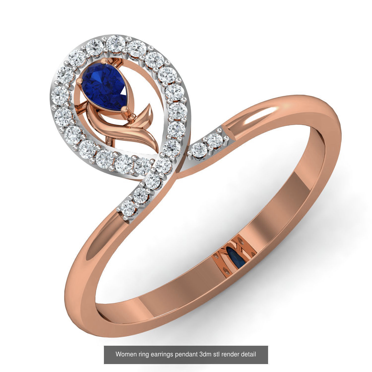 164 Women ring earrings pendant 3dm stl render detail  3D Model Collection_31