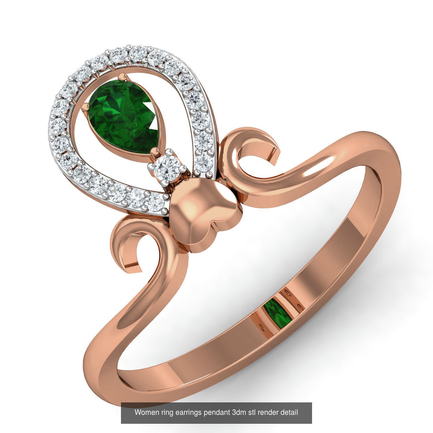 164 Women ring earrings pendant 3dm stl render detail  3D Model Collection_37