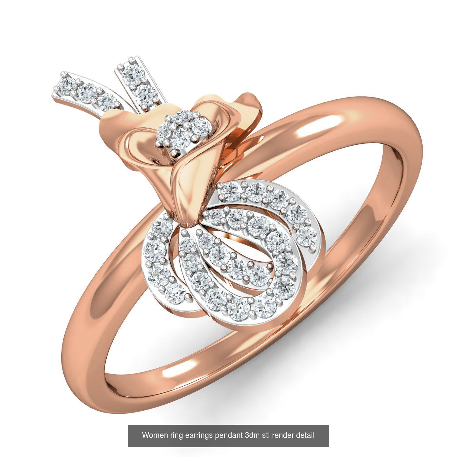 164 Women ring earrings pendant 3dm stl render detail  3D Model Collection_103