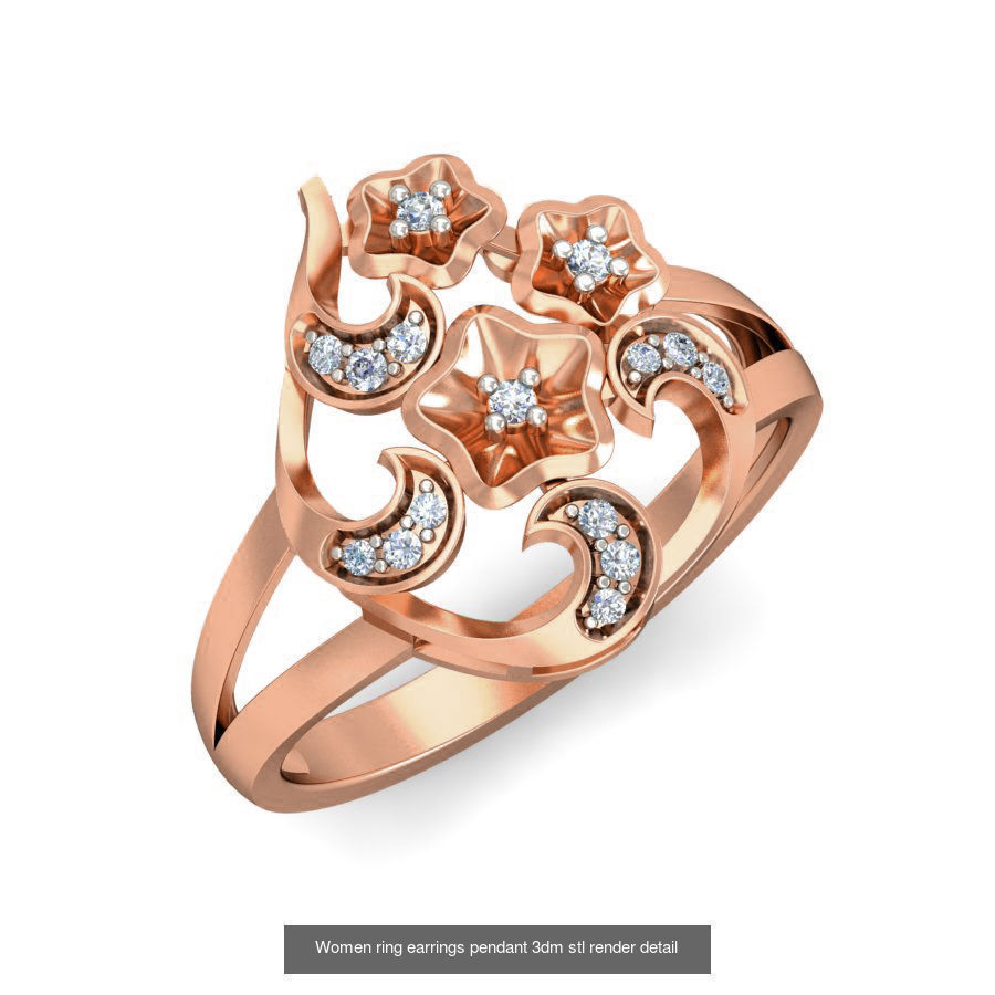 164 Women ring earrings pendant 3dm stl render detail  3D Model Collection_134