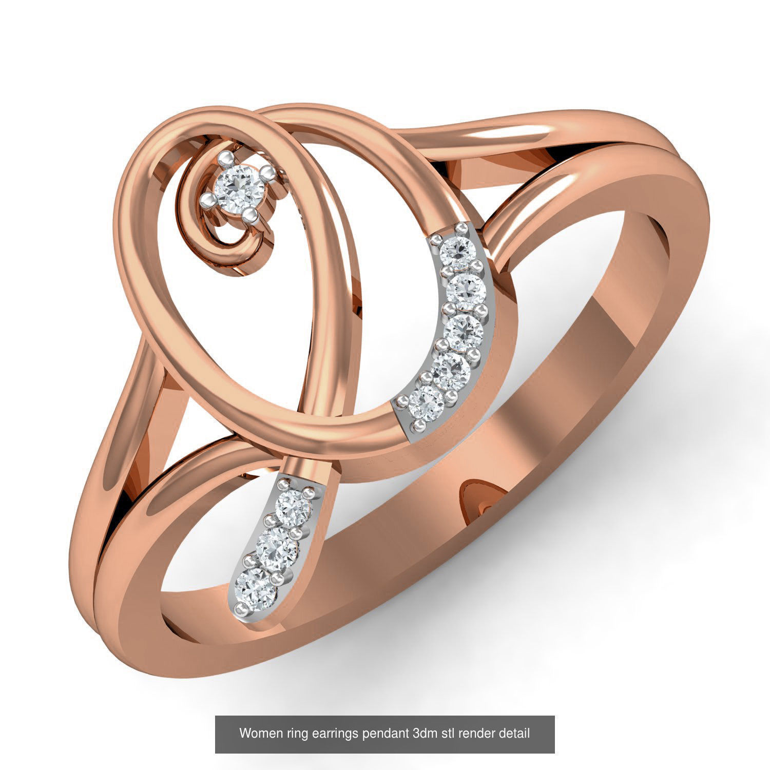 164 Women ring earrings pendant 3dm stl render detail  3D Model Collection_126