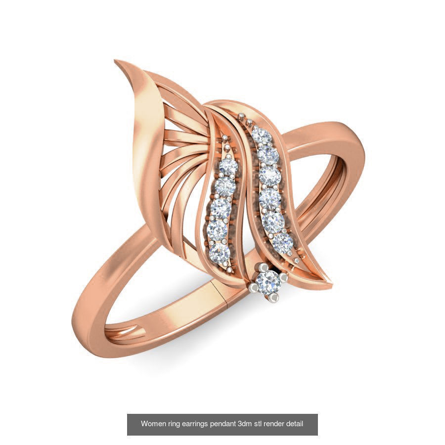 164 Women ring earrings pendant 3dm stl render detail  3D Model Collection_152