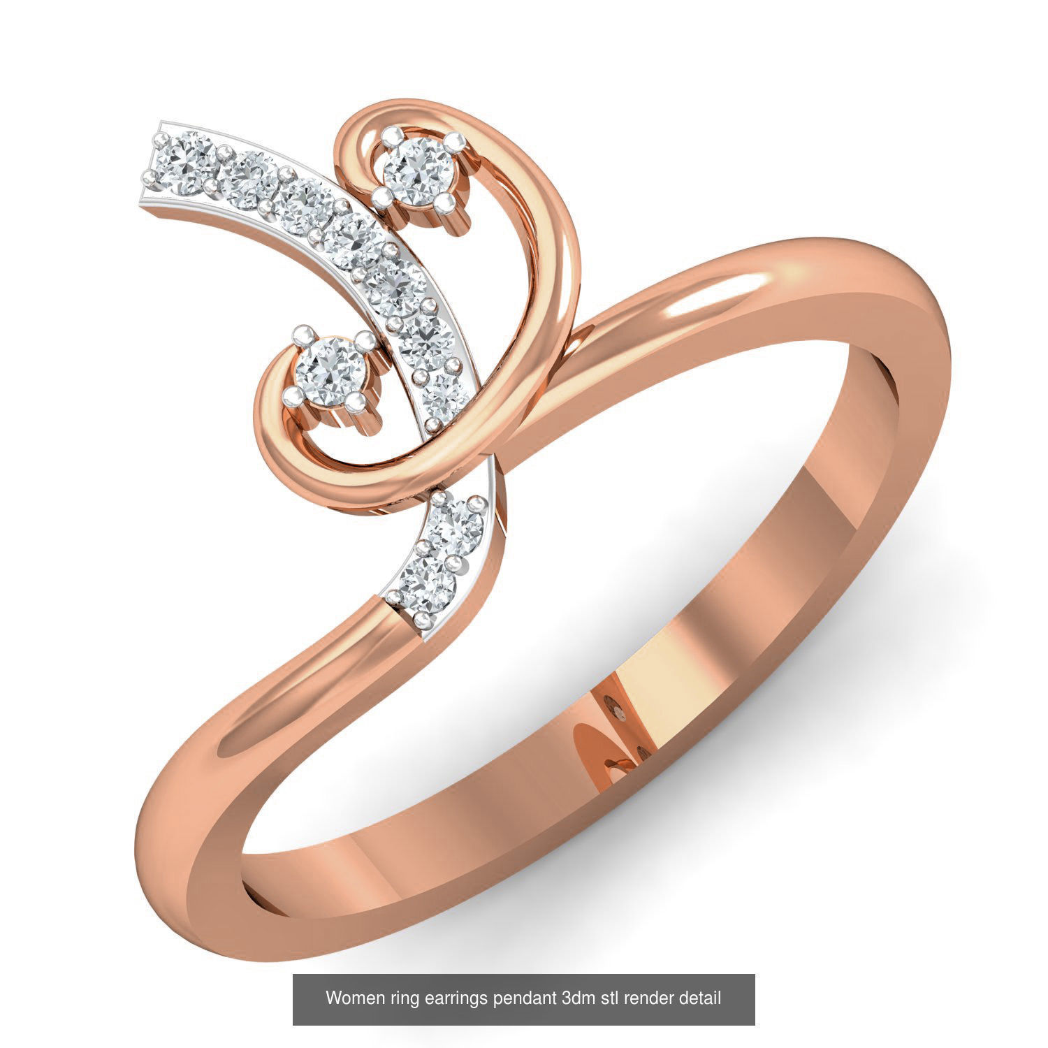 164 Women ring earrings pendant 3dm stl render detail  3D Model Collection_116