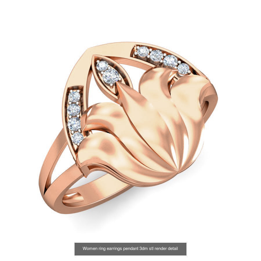 164 Women ring earrings pendant 3dm stl render detail  3D Model Collection_136
