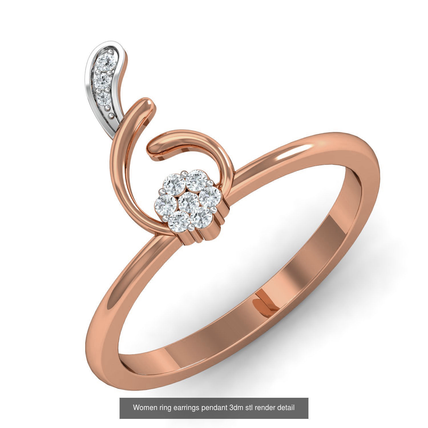 164 Women ring earrings pendant 3dm stl render detail  3D Model Collection_67