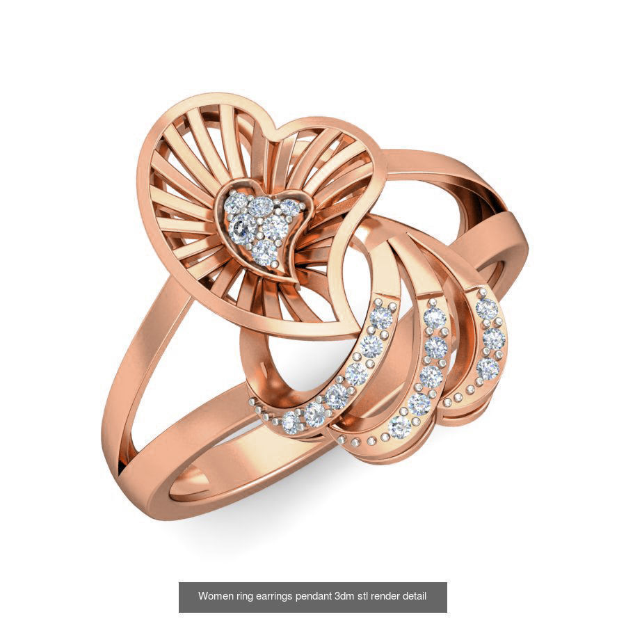 164 Women ring earrings pendant 3dm stl render detail  3D Model Collection_133