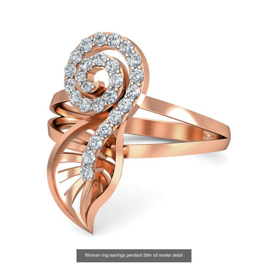 164 Women ring earrings pendant 3dm stl render detail  3D Model Collection_131