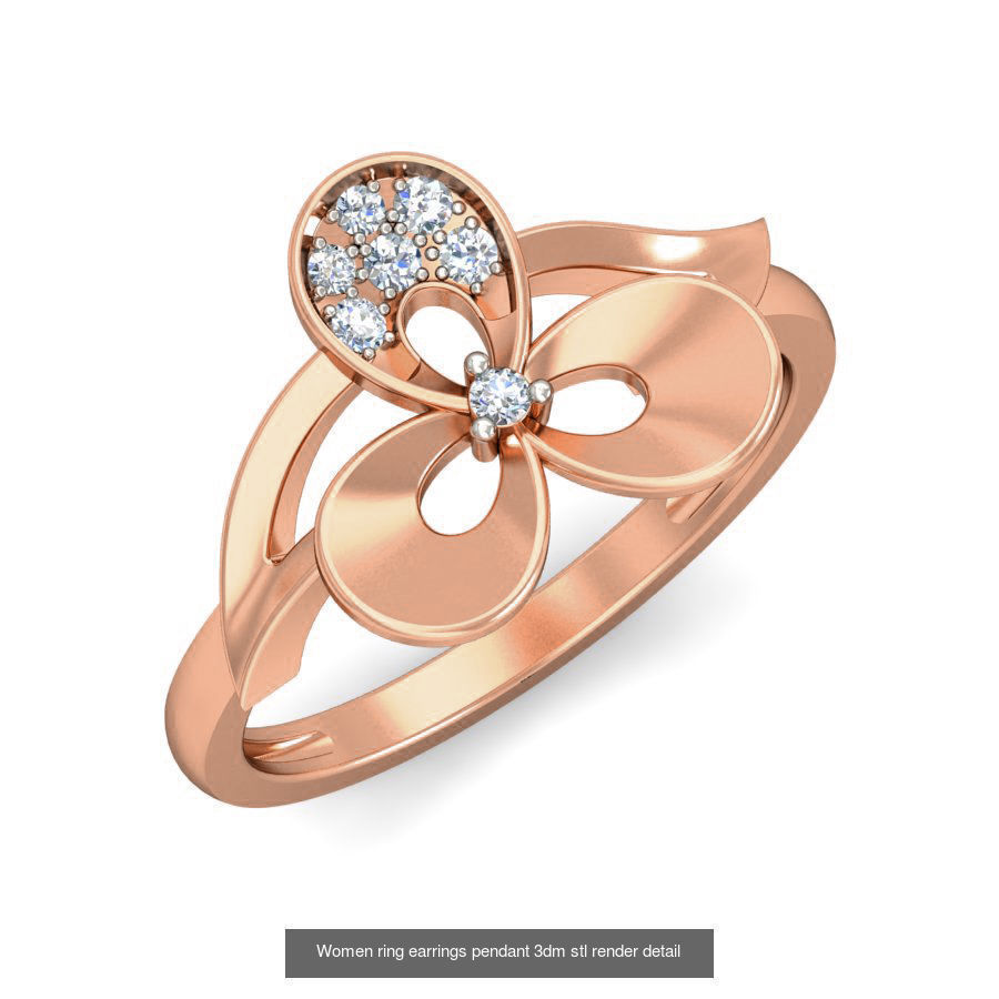 164 Women ring earrings pendant 3dm stl render detail  3D Model Collection_153