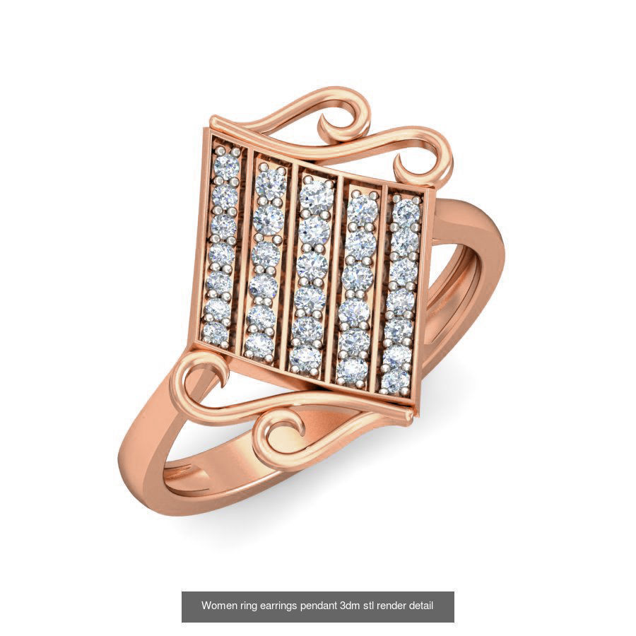 164 Women ring earrings pendant 3dm stl render detail  3D Model Collection_150
