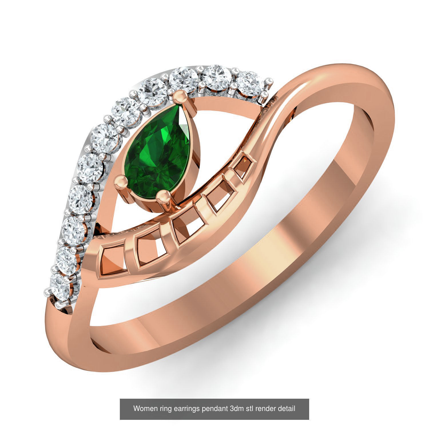 164 Women ring earrings pendant 3dm stl render detail  3D Model Collection_80