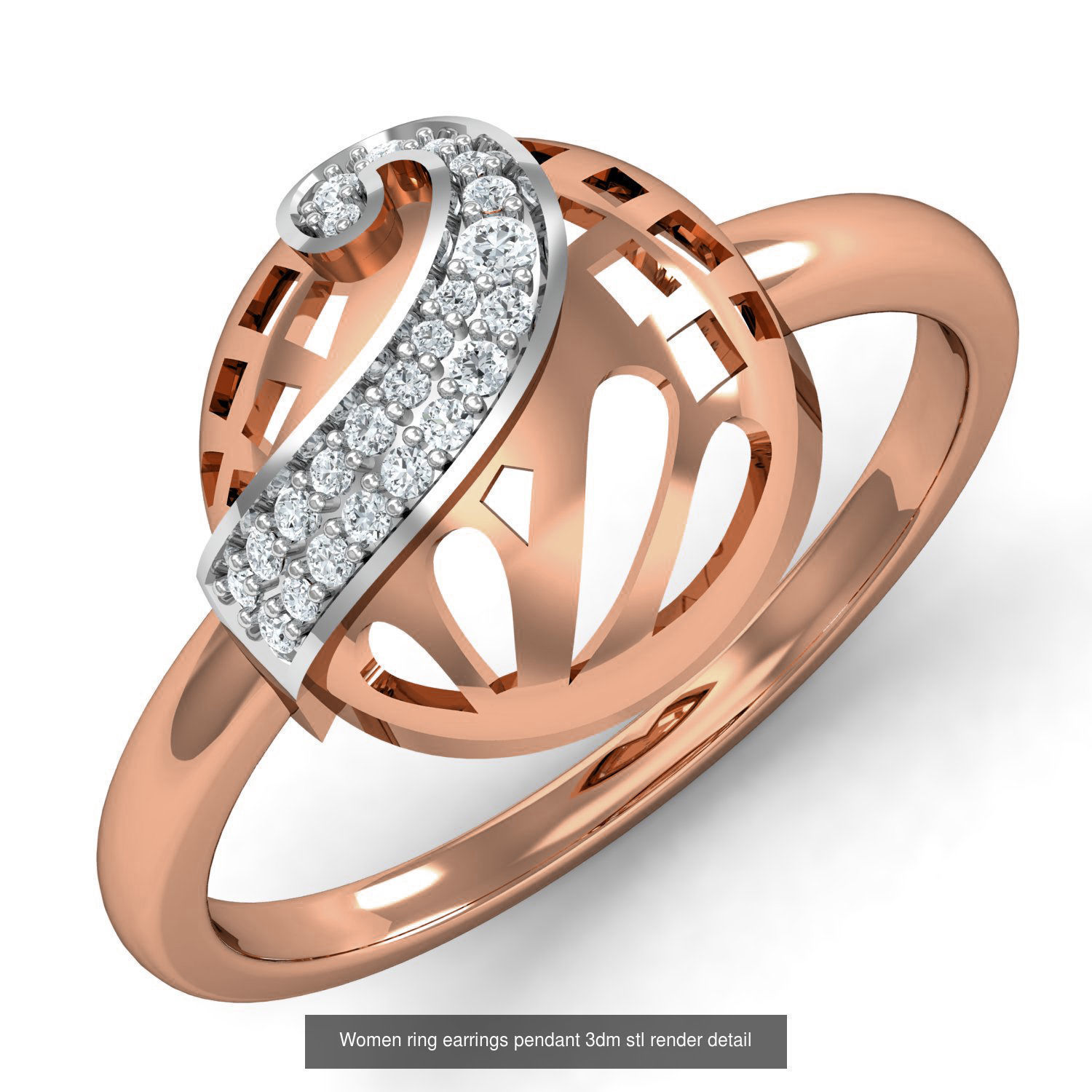 164 Women ring earrings pendant 3dm stl render detail  3D Model Collection_12