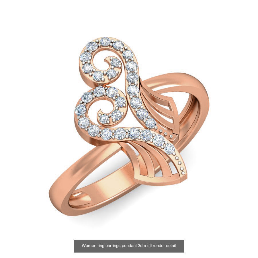 164 Women ring earrings pendant 3dm stl render detail  3D Model Collection_132