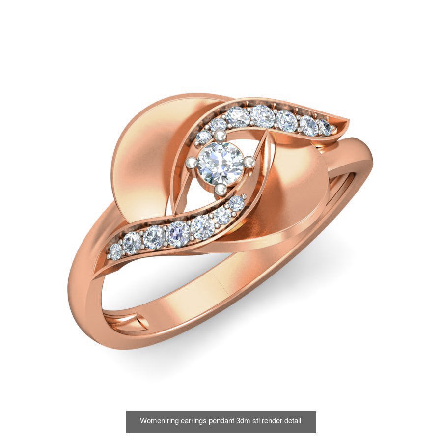 164 Women ring earrings pendant 3dm stl render detail  3D Model Collection_161