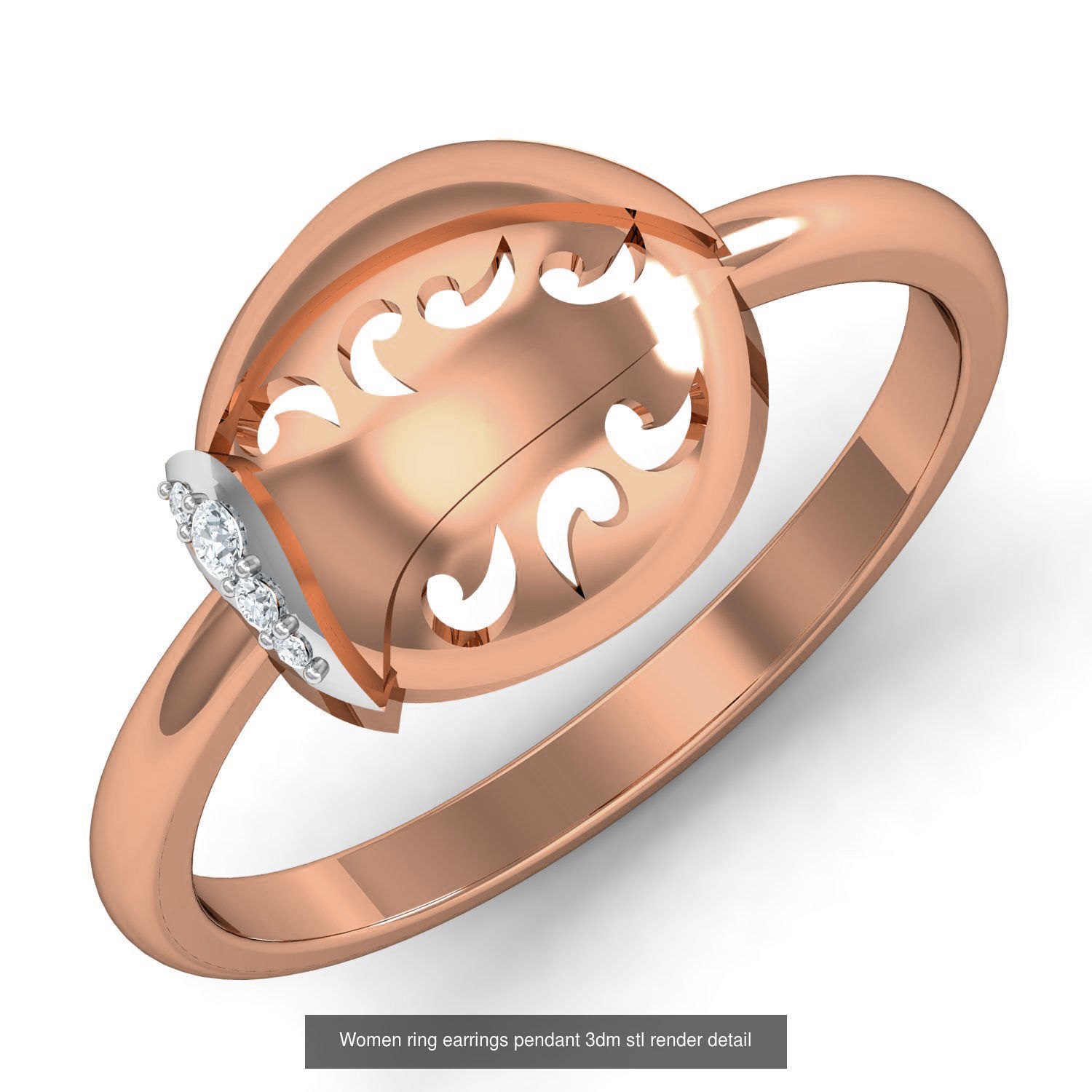 164 Women ring earrings pendant 3dm stl render detail  3D Model Collection_63