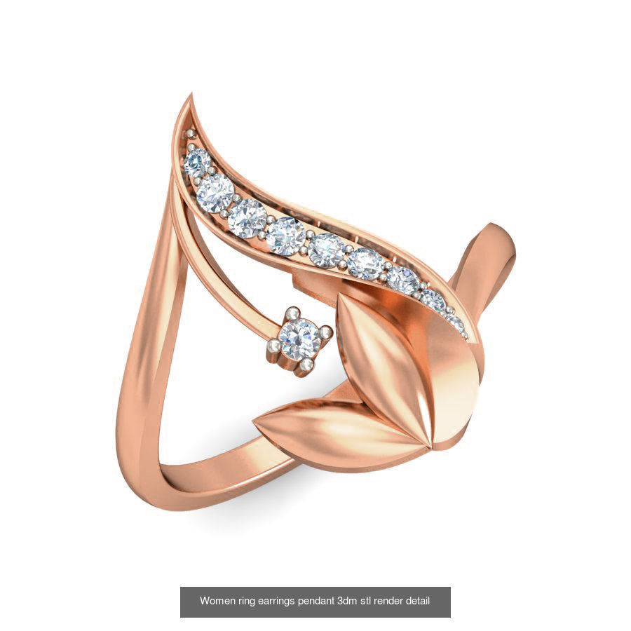 164 Women ring earrings pendant 3dm stl render detail  3D Model Collection_145