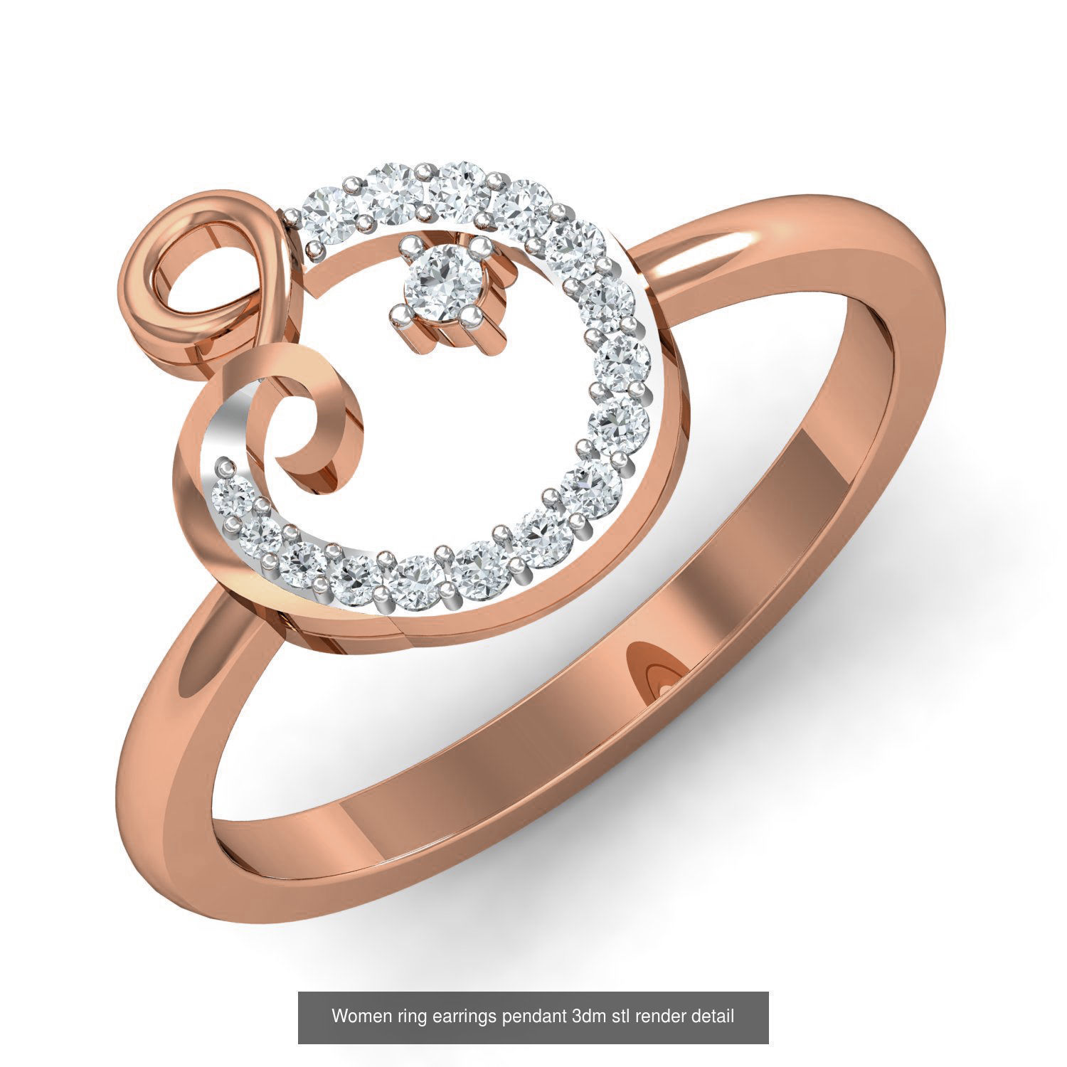 164 Women ring earrings pendant 3dm stl render detail  3D Model Collection_44