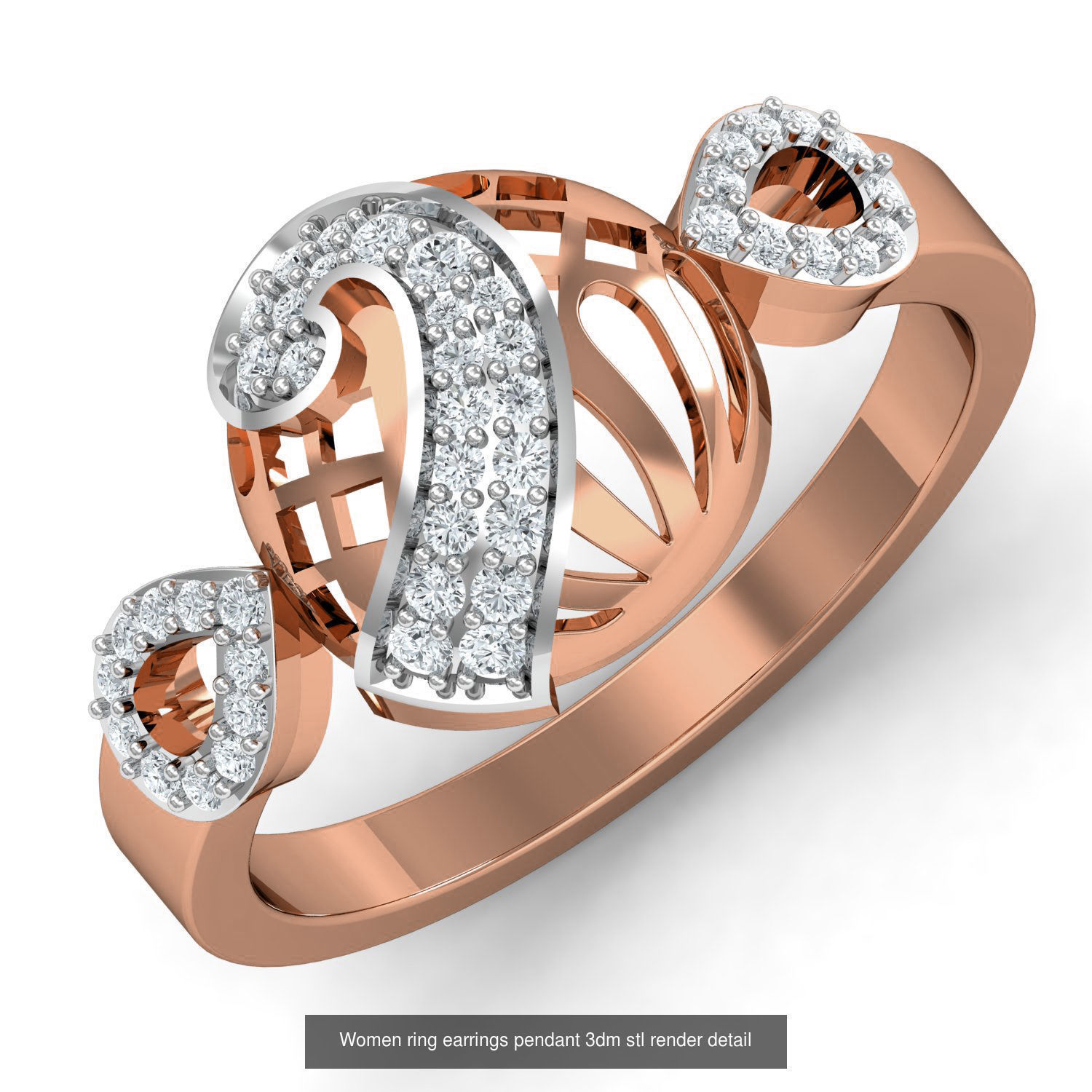 164 Women ring earrings pendant 3dm stl render detail  3D Model Collection_60