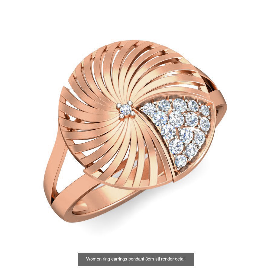 164 Women ring earrings pendant 3dm stl render detail  3D Model Collection_164