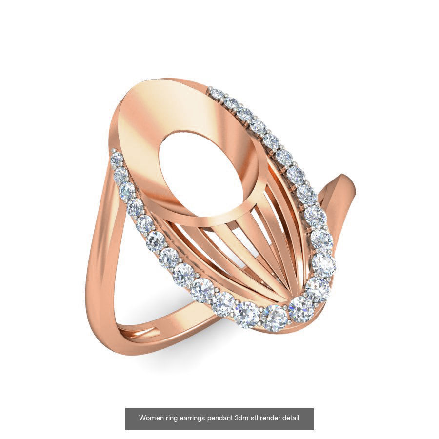 164 Women ring earrings pendant 3dm stl render detail  3D Model Collection_144