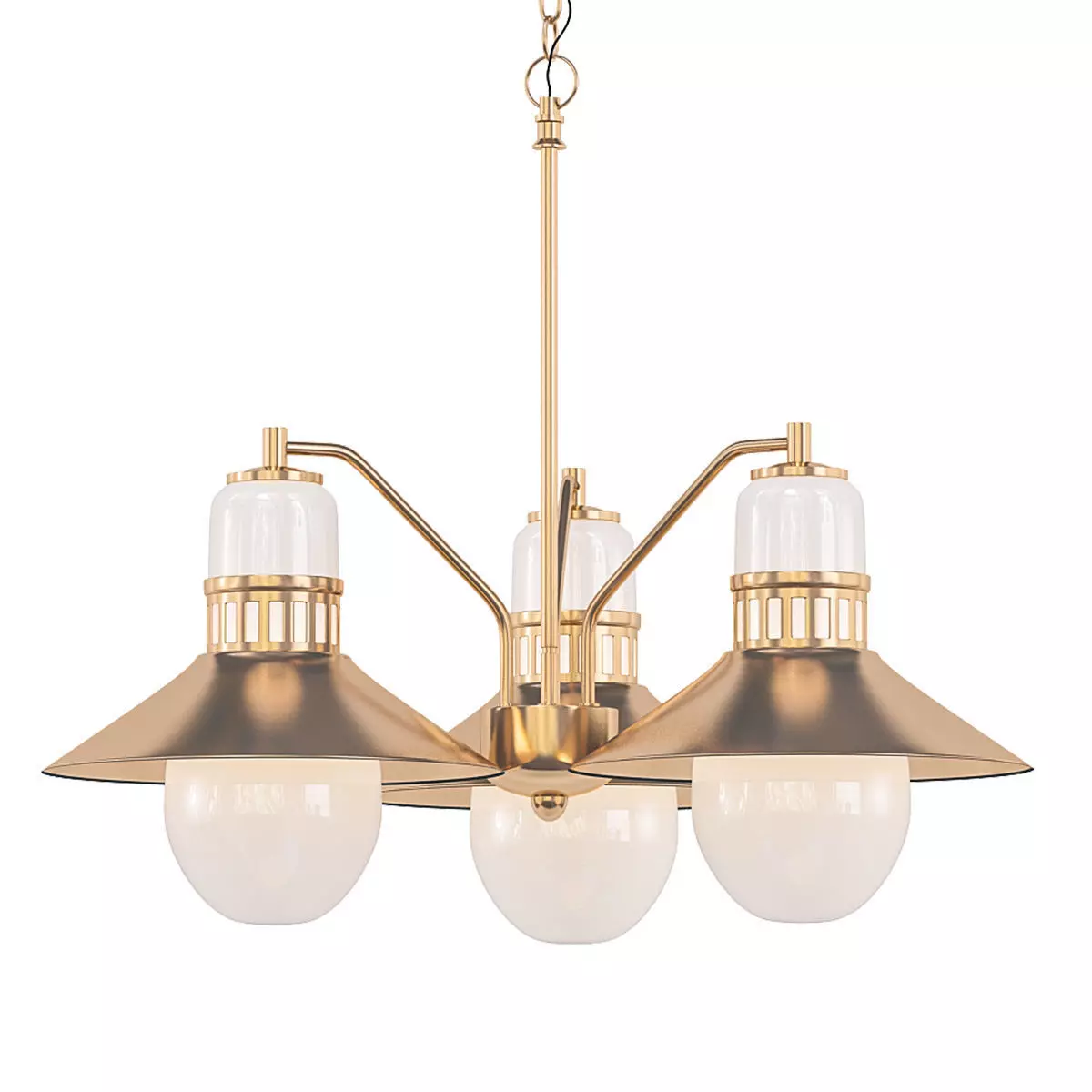 JONATHAN Y three light chandelier in brass with glass shades 3D model_0