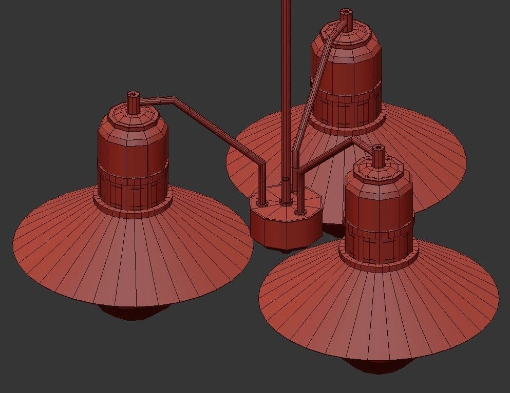 JONATHAN Y three light chandelier in brass with glass shades 3D model_2