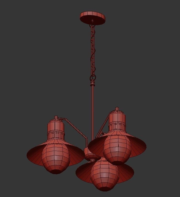 JONATHAN Y three light chandelier in brass with glass shades 3D model_1
