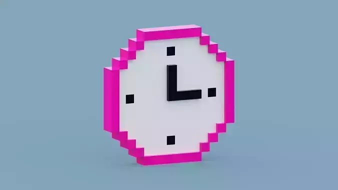 Voxel Pink Clock  Low-poly 3D model