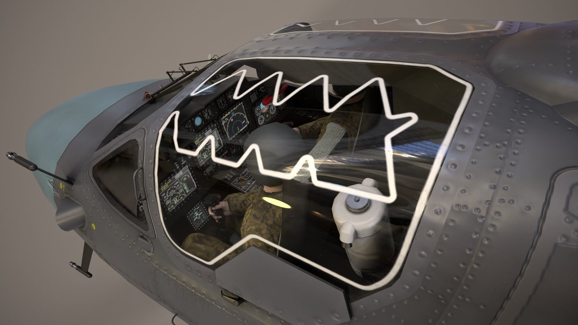 Kamov Ka-52 Alligator Dark Basic Animation Low-poly 3D model_10