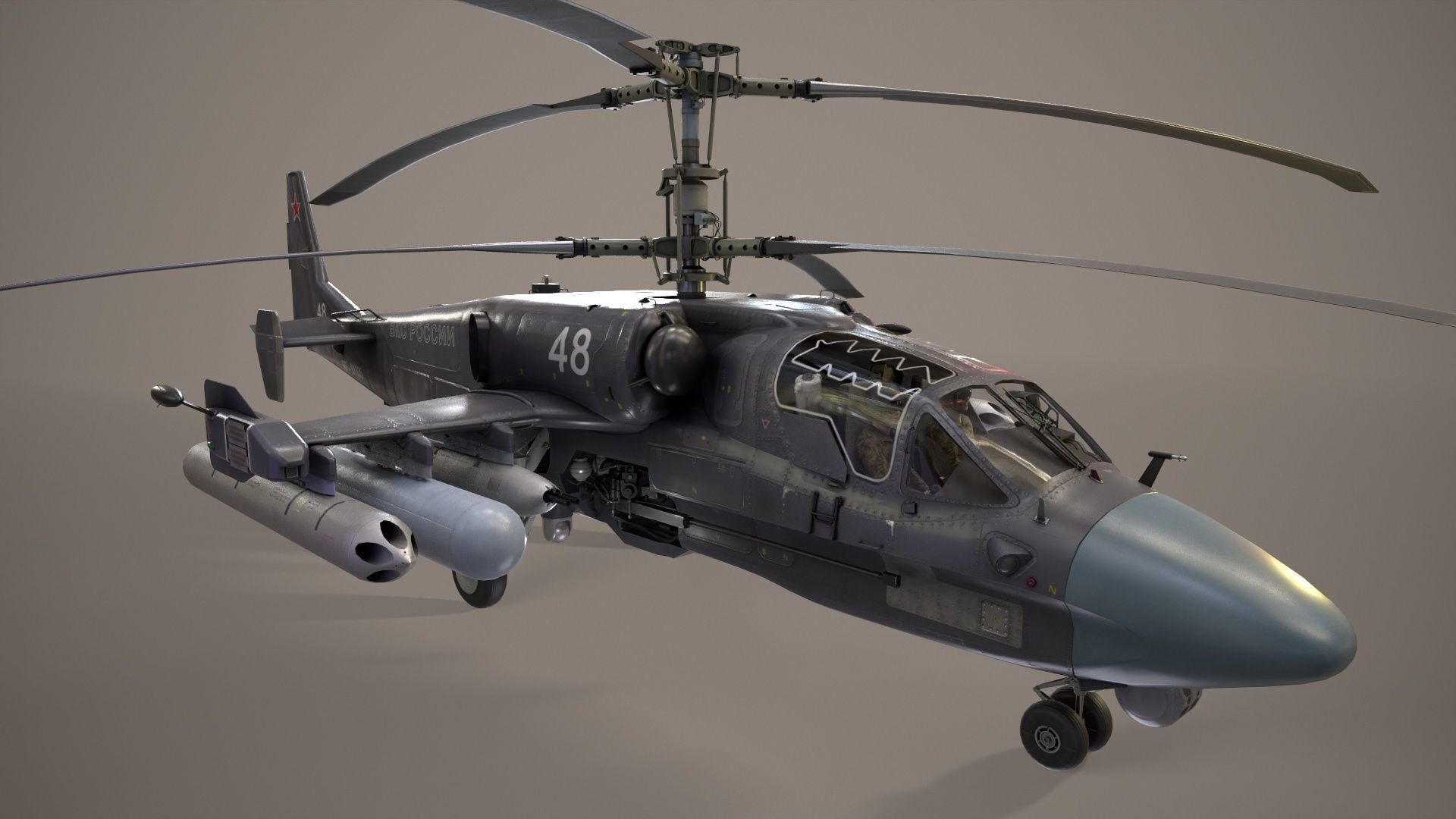 Kamov Ka-52 Alligator Dark Basic Animation Low-poly 3D model_4