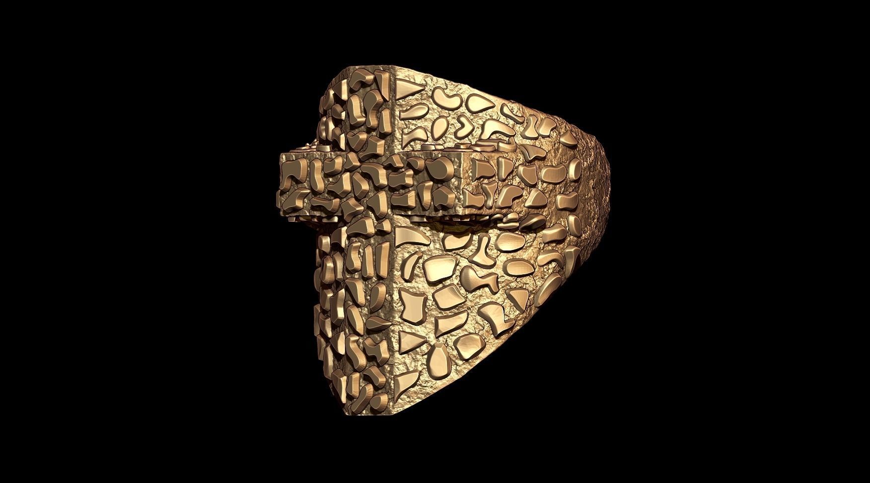 Plain Gold Nugget Cross Ring  3D print model_2