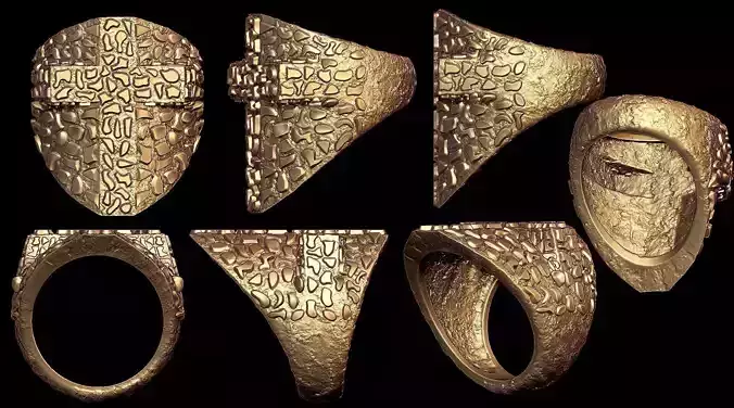 Plain Gold Nugget Cross Ring  3D print model