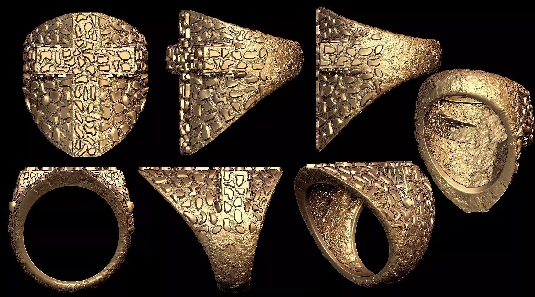 Plain Gold Nugget Cross Ring  3D print model_0