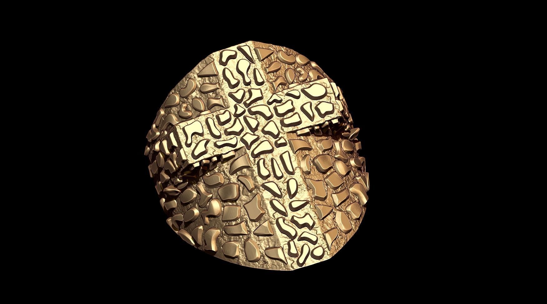 Plain Gold Nugget Cross Ring  3D print model_4