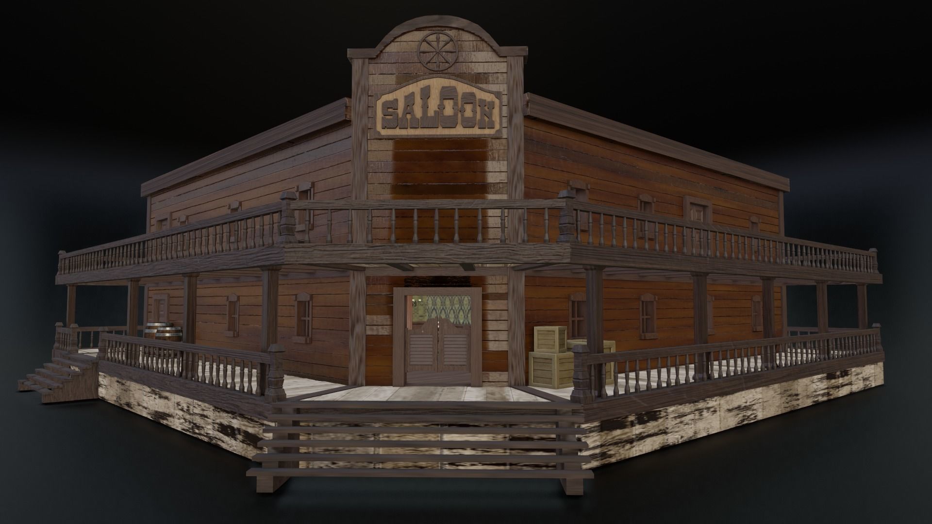 Western Saloon with Interior  Low-poly 3D model_7