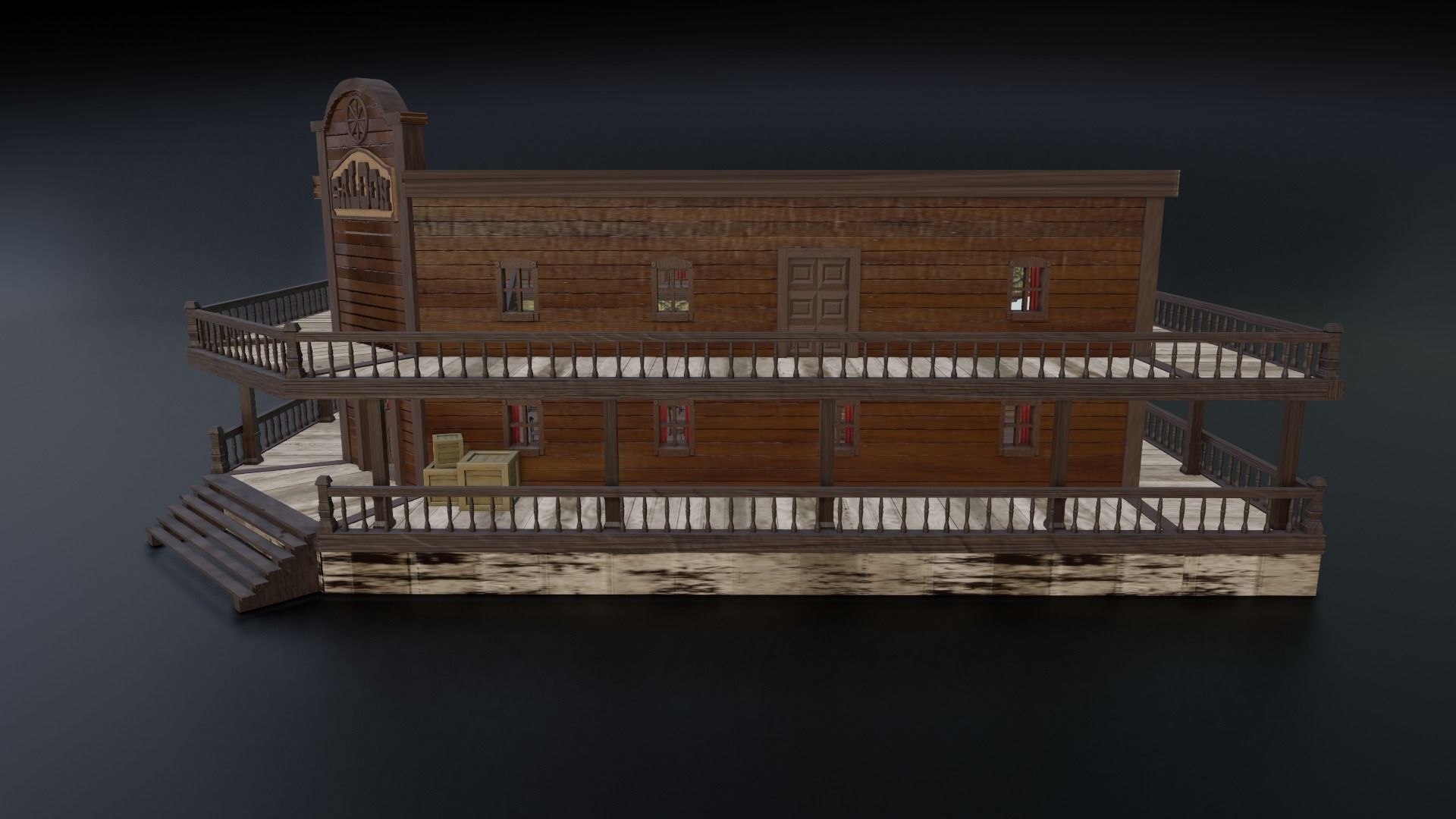 Western Saloon with Interior  Low-poly 3D model_2