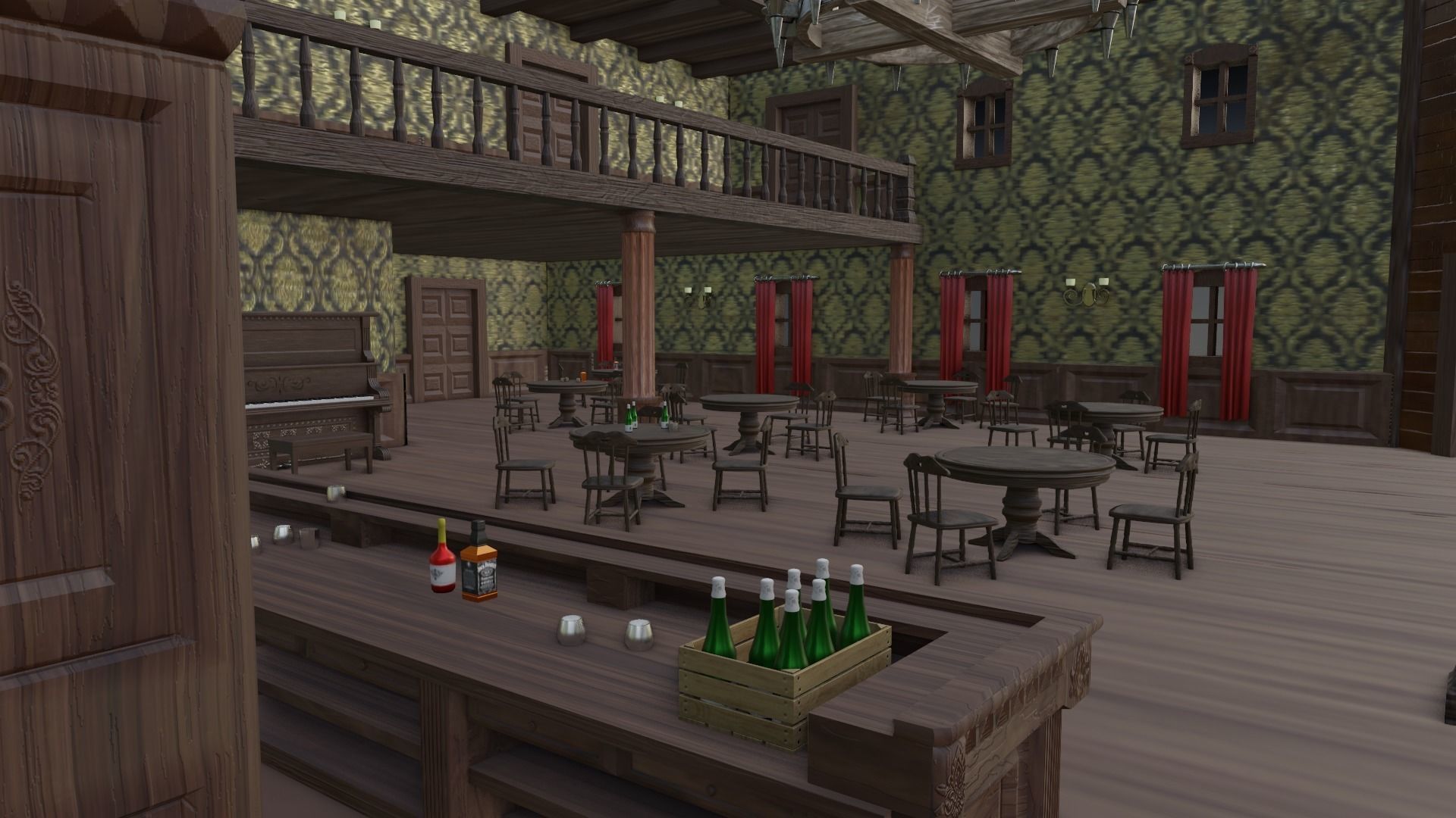 Western Saloon with Interior  Low-poly 3D model_13