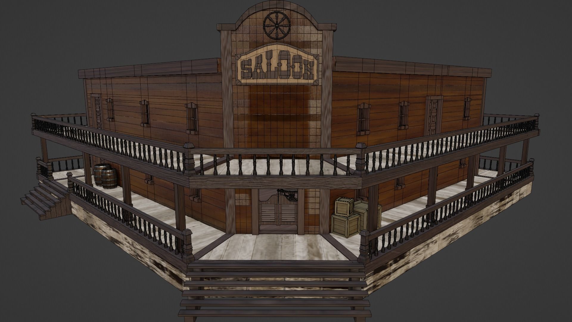 Western Saloon with Interior  Low-poly 3D model_24