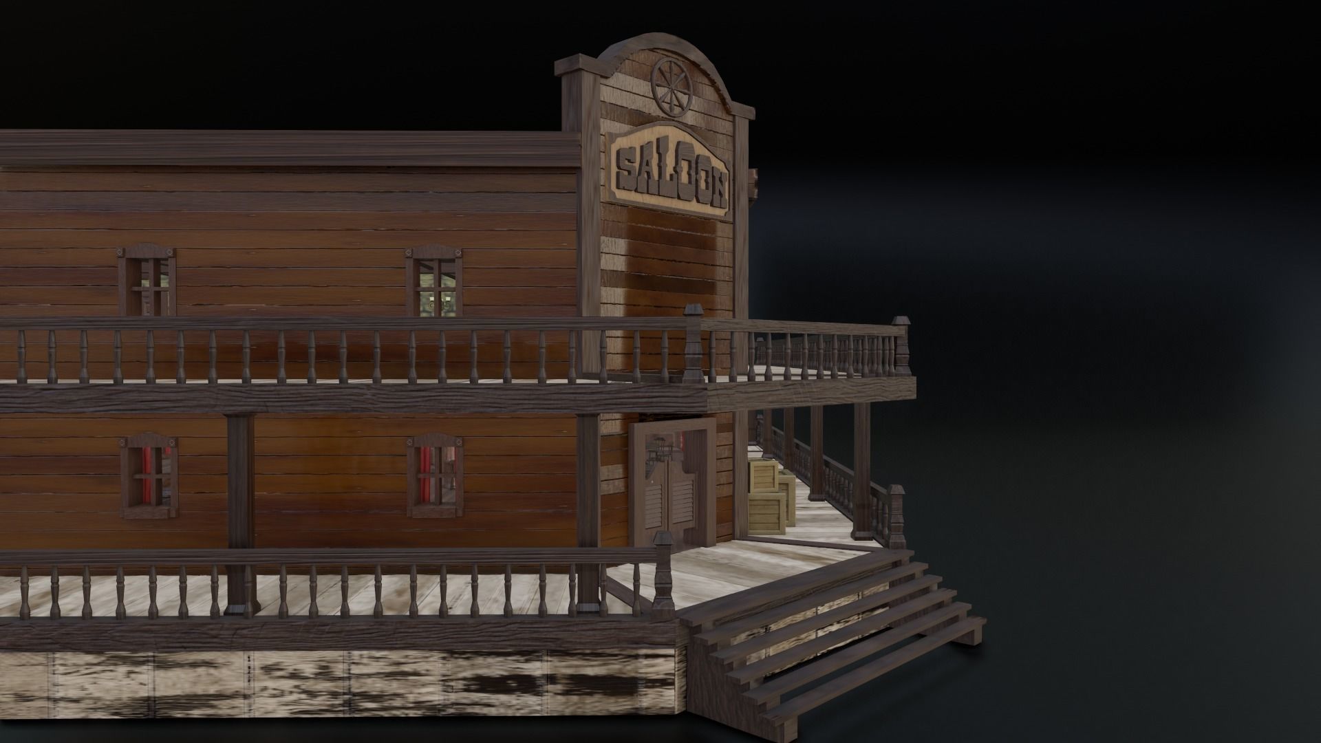 Western Saloon with Interior  Low-poly 3D model_8