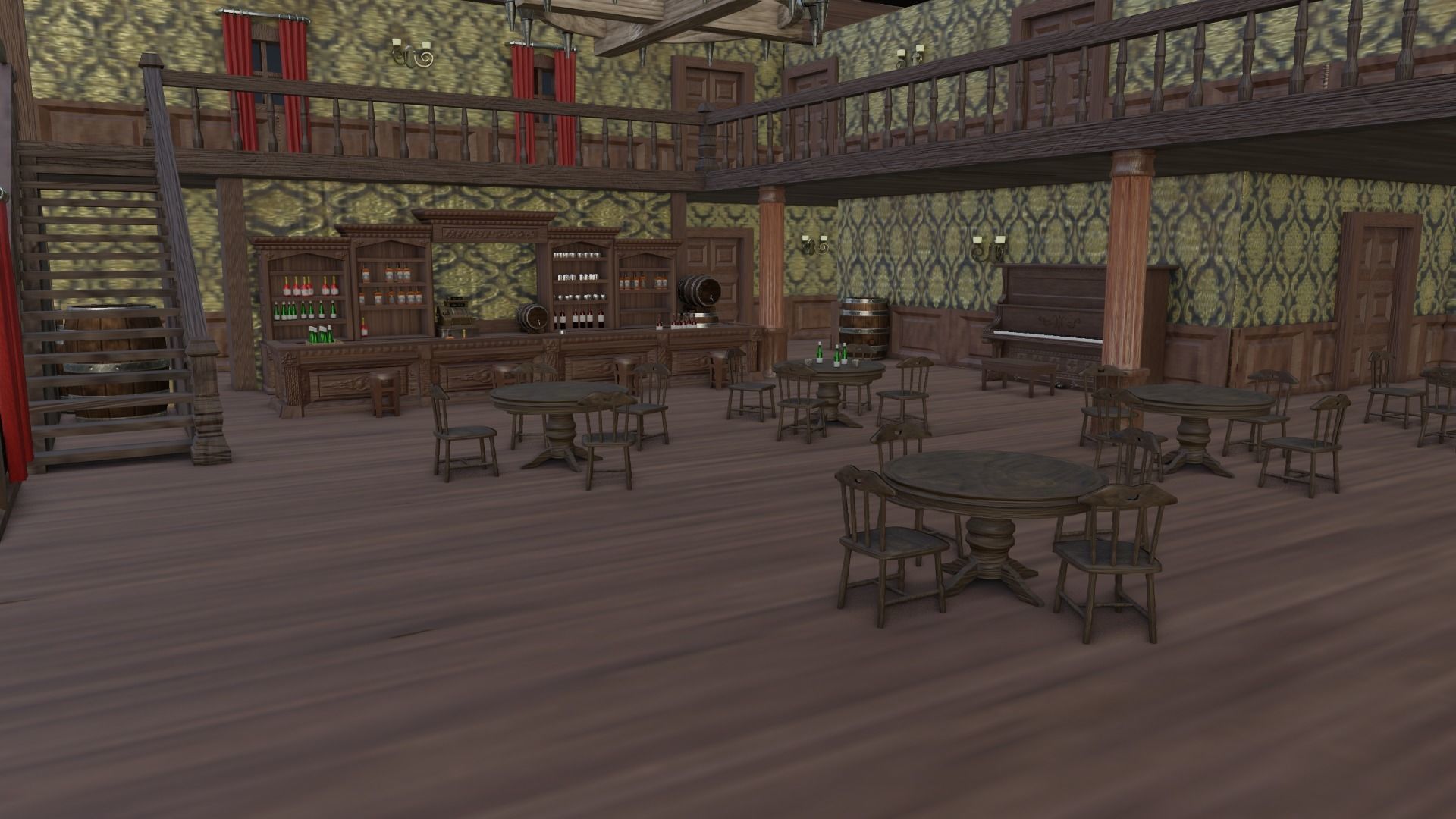 Western Saloon with Interior  Low-poly 3D model_9