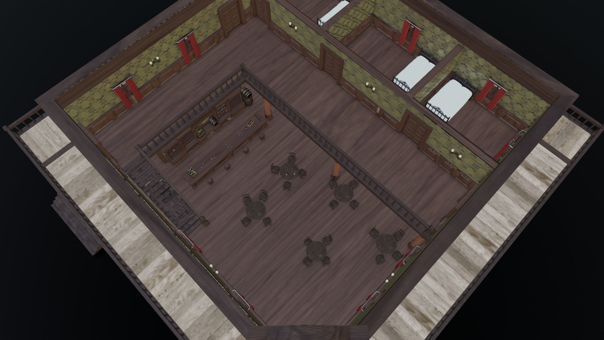 Western Saloon with Interior  Low-poly 3D model_23