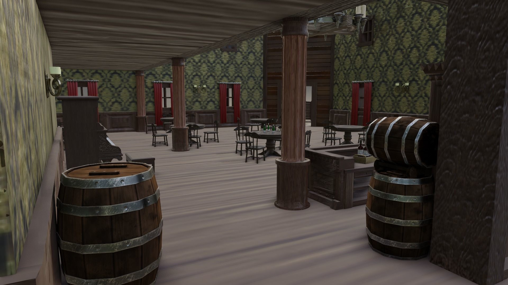 Western Saloon with Interior  Low-poly 3D model_16